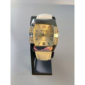 Sloggi Womens Wristwatch Silver Tone Case Faux White Leather Band New Battery